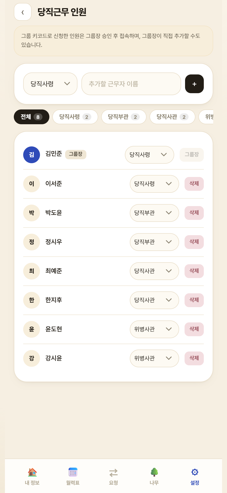 인원 추가·역할 지정